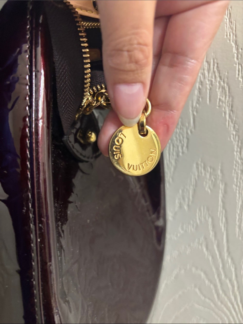 Louis Vuitton Patent Monogram Satchel in Deep Burgundy with Vachetta Trim - Picture 3 of 9